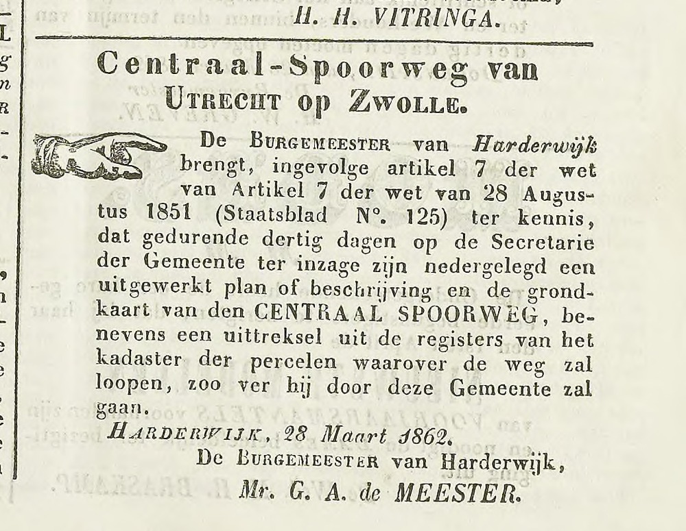 aanlegspoorweg Overveluwsch Weekblad 29 maart 1862